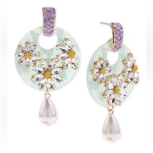 INC International Gold-Tone Mixed Stone Flower&Imitation Pearl Drop Earrings